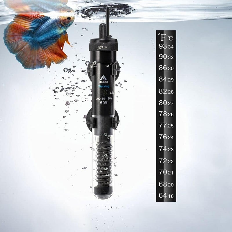 DATOO Aquarium Heater Adjustable 50W Submersible Fish Tank Heater with Electronic Chip Thermostat Suitable for Marine Saltwater and Freshwater - Image 1